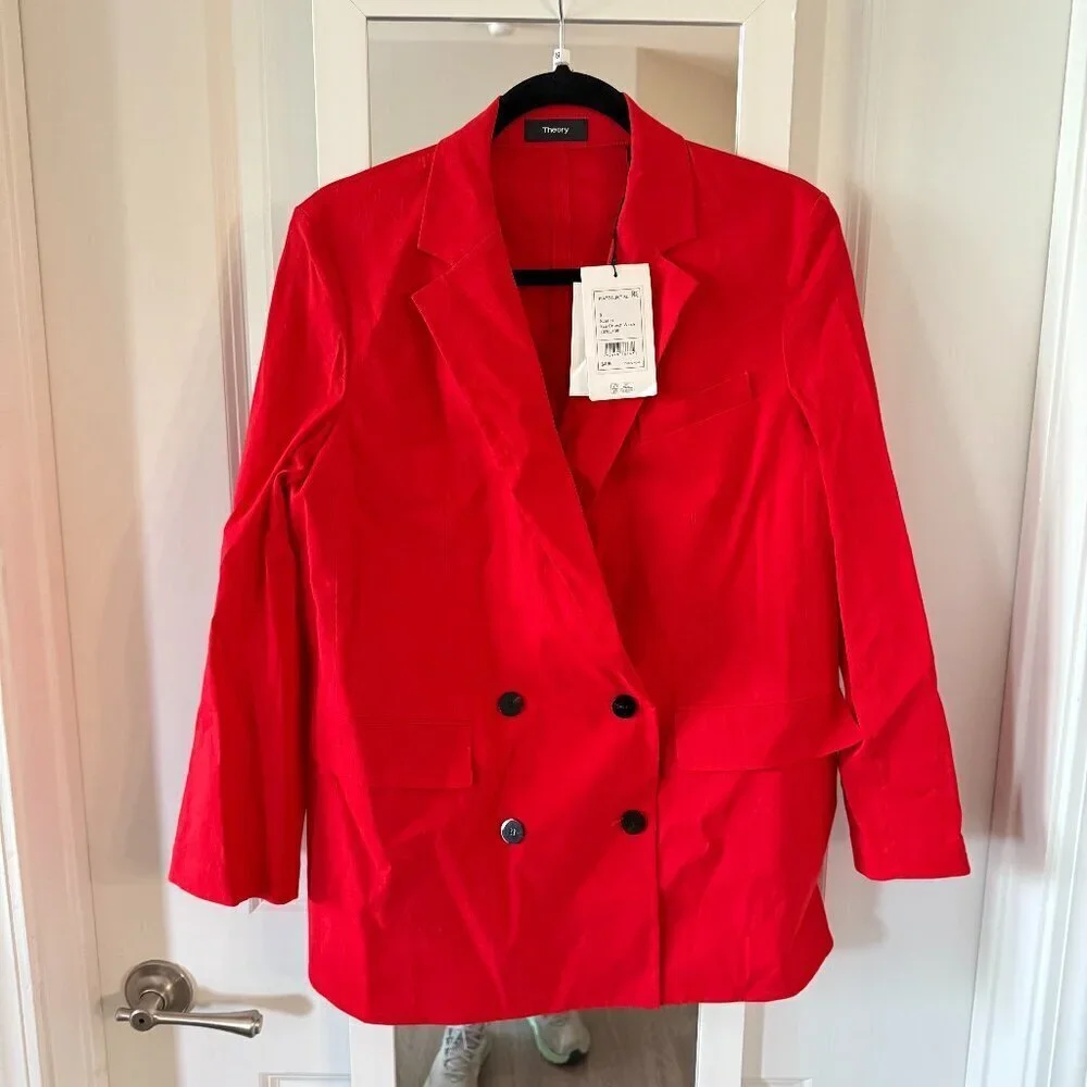 NEW Theory Women's Piazza Jacket in Scarlet Size 8 Color Red - Picture 3 of 9